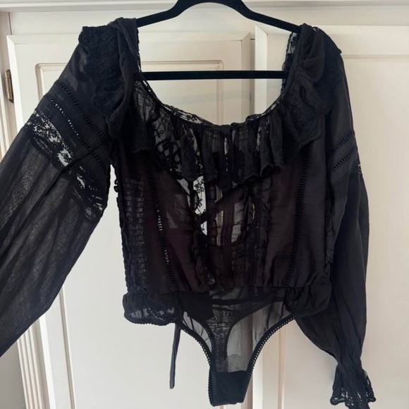 Black Sheer Lace Free People Bodysuit - Picture 2 of 3